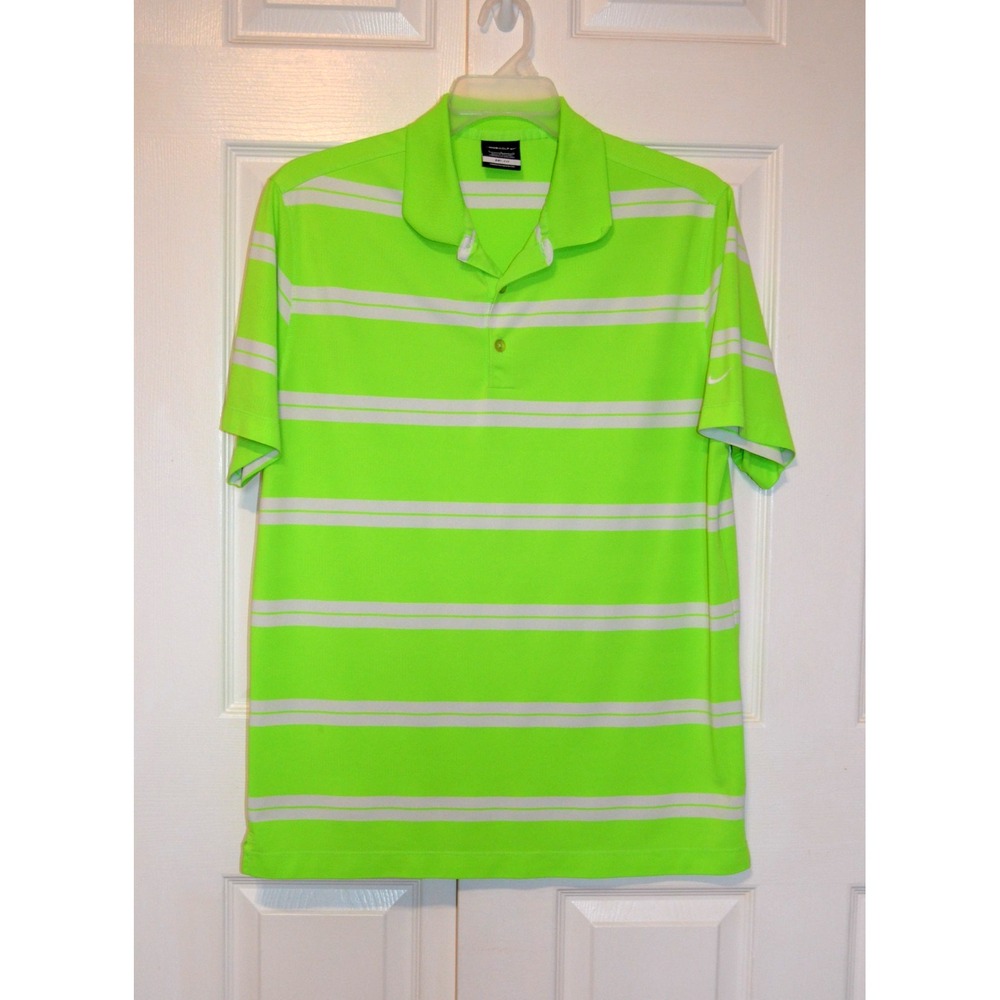 Nike Golf Dri Fit Black Polo Shirt Men's L Striped Neon Green & White